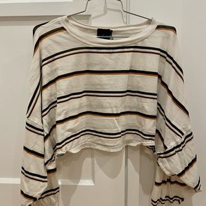 Urban outfitters long sleeve crop top striped batwing dolman white blue yellow